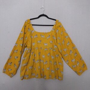 Michelle McDowell Top XXL Mustard Yellow Zebra Baby Doll Square Neck Relaxed NWT